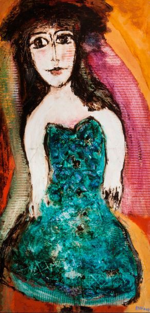 null Elisabeth BRAINOS (Née en 1949) Portrait de femme Huile sur toile, signée en...