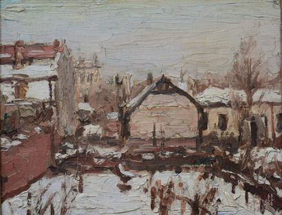 null Theodore PETROFF 

(XIX-XX siècle)

Kharbine en hiver, 1933

Huile sur panneau

Signée...