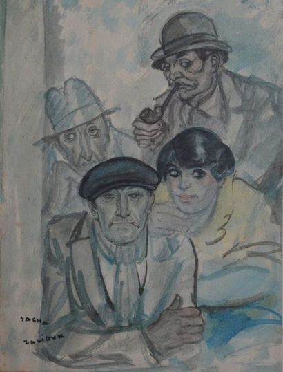 null Sacha ZALIOUK 

(Ukraine 1887 – 1971 Paris)

Réunion au bistro

Gouache et lavis

Signée...