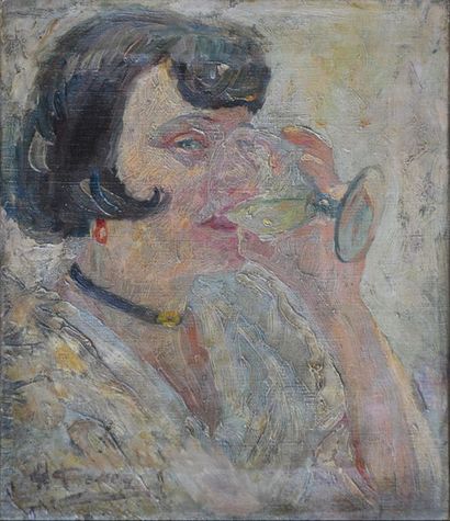 null Nicolaï Ivanovitch FECHINE

(Kazan 1881 – 1955 Los Angeles)

Femme au verre...