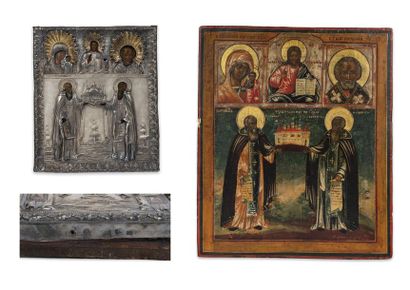 null Icône peinte par Efim Denissov. Les saints Zozime & Savvati de Solovetz, présentant...