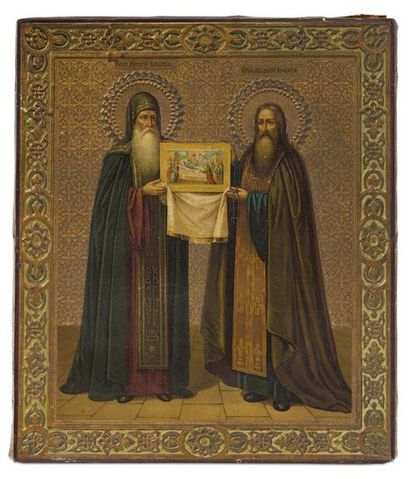 null Les saints Antoine & Theodose Petcherskiy. Moscou, Fabrique de Jacquot et Cie,...