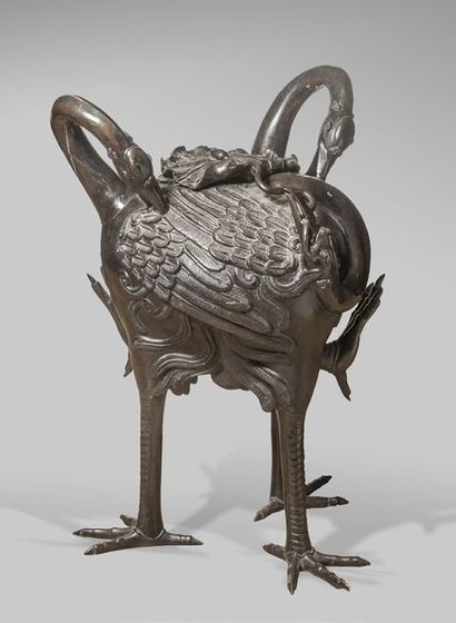  GRAND BRÛLE-PARFUM en bronze japonais d'époque fin Edo, milieu 19ème siècle, avec...