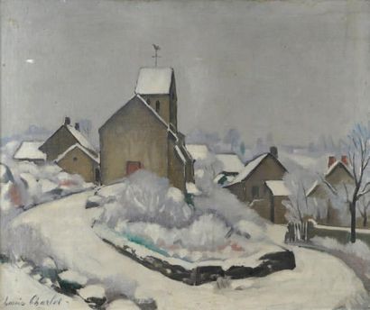 Louis CHARLOT (1878-1951) Village du Morvan sous la neige Toile. Signée en bas à...