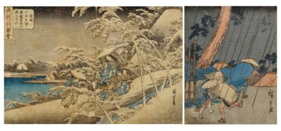 null HIROSHIGE: quatre estampes de séries différentes dont: la vie de Yoshitsune...