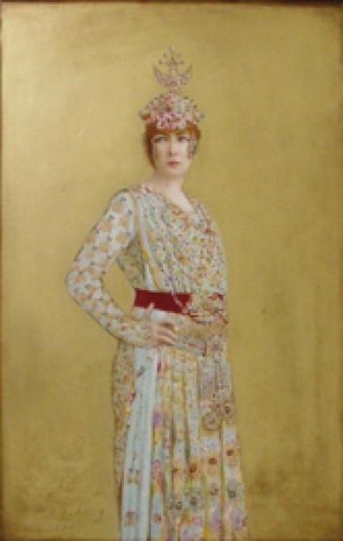 null Panneau en porcelaine représentant Sarah Bernhardt dans le rôle de Théodora....