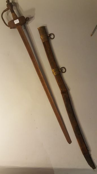 null Epée d'officier russe présentée avec un fourreau français de sabre 1845 (incomplet)....