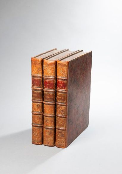 null RACINE. Œuvres. Paris. 1760. 3 volumes in-4, plein veau tacheté, , triple filets...