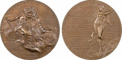 null Algérie, ouverture de la ligne Alger-Constantine, en bronze, par O. Roty, 1886...