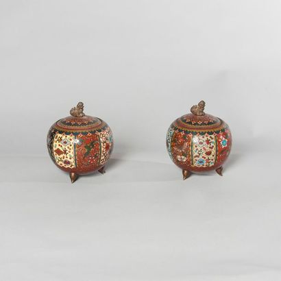 null Paire de petits vases couverts à décor de chimères

Métal émaillé

Chine, XIXe...