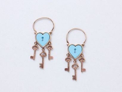 null Paire de boucles d'oreilles en or 375 millièmes, stylisant un cœur en pâte de...