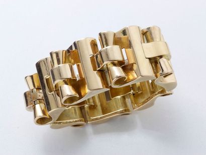 null Élégant bracelet articulé en or 750 millièmes, composé d'une suite de maillons...