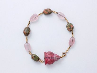 null Bracelet articulé en or 750 millièmes décoré de perles de quartz rose et de...