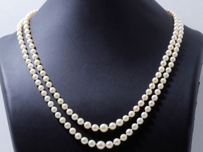 null Collier composé de 2 chutes de perles de culture d'environ 4 à 7.9 mm. Il est...