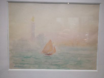 null André Barbier, Venise, Aquarelle porte une signature en bas à gauche. 23,5 x...