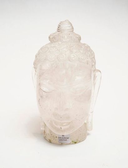 null Tête de bouddha en cristal de roche. Haut. : 21,5 cm