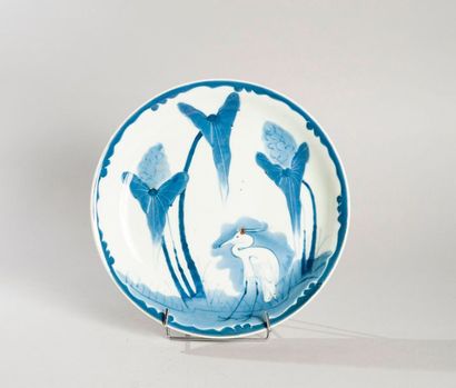 null CHA Japon plat en porcelaine décor avec de grue avec de nénuphars