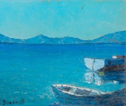null Emile SAADOUN (XXe siècle - Israël), Barque en bord de mer, huile sur toile,...