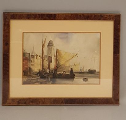 null Ecole du XIXe siècle

Bateau à quai

Aquarelle signée.

23 x 34,5 cm

(Rous...