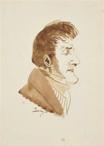 Jean-Baptiste ISABEY ( 1767-1855) Caricature de Favart Lavis d'encre. Trace de signatures....