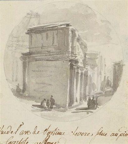 Victor Jean NICOLLE (1754-1826) Arc de triomphe de Septime Sévère Lavis, fragment....