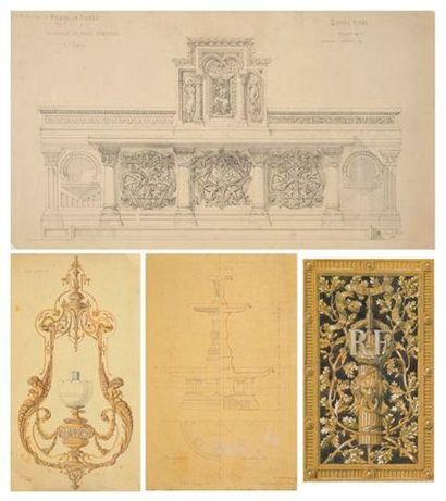 Ecole française du XIXe Lot de dessins d'architecte principalement sur calque parmi...