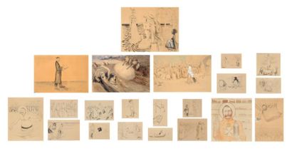 Jean VEBER (1868-1928) Suite de 21 dessins signés. Pierre noire et encre le tout...