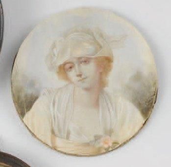 null Miniature ronde représentant une femme dans le goût de Greuze. XIXe siècle....
