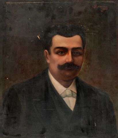 null Ecole Française début du Xxeme portrait d'homme à la moustache HST daté 1905...