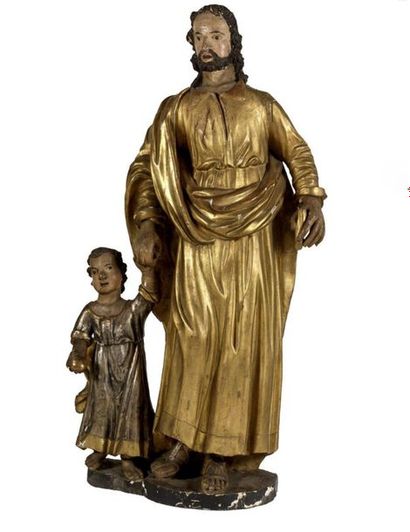 Groupe sculpté figurant Saint Joseph et l'enfant...