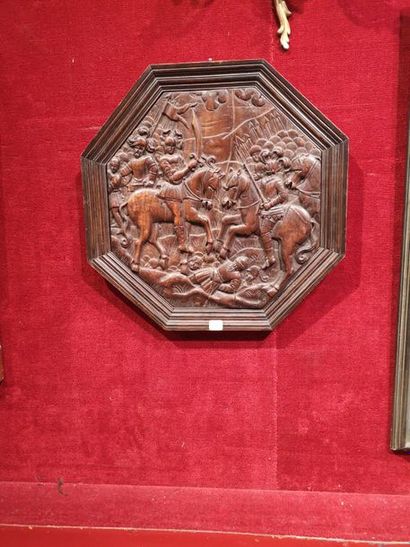 null Deux médaillons octogonaux en bois sculpté.

Style XVIe siècle. 

35 x 35 cm...