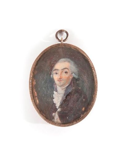 null Ecole FRANCAISE Vers 1800

Portrait homme

Gouache ovale.

5,3 x 4,3 cm

Provenance...