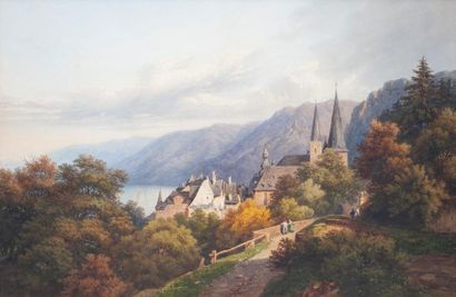 null Ecole SUISSE du XIXe siècle
Paysage lacustre animé sur fond de montagnes
Aquarelle...