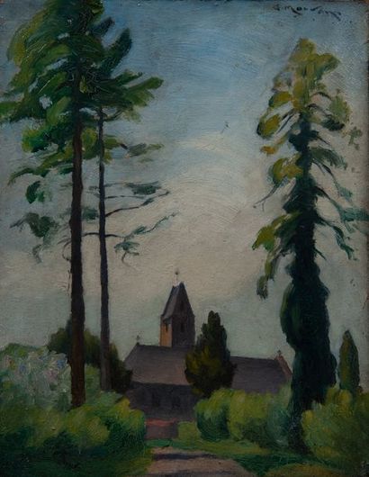 null MORVAN, Eglise de Rampan, Manche,carton . Signé. 35 x 27 cm 