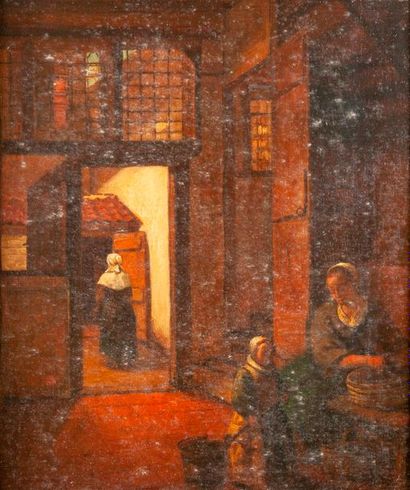 école XIXème d'après Vermeer, Intérieur,toile...