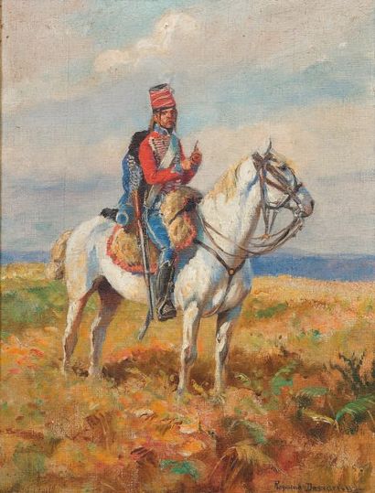DESVAREUX RAYMOND. (PAU, 1876 - PARIS, 1961). Ecole française « Le Hussard à cheval...