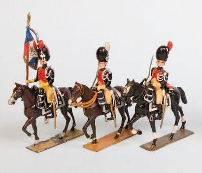 null LUCOTTE Gendarmerie d'Elite à cheval, 1er Empire. 1 porte étendard - 1 trompette...