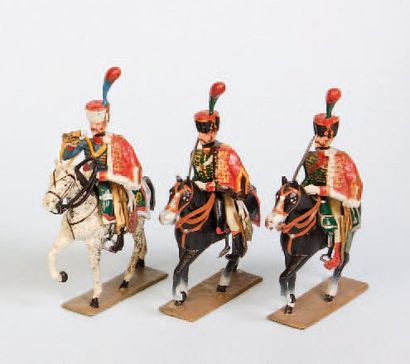 null LUCOTTE Chasseur à cheval de la Garde 1er Empire. 2 trompettes - 3 chasseurs....