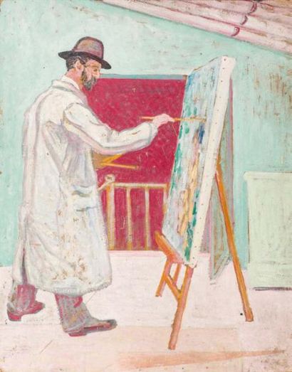 GAILLIARD Jean-Jacques (1890-1976) Le peintre Huile sur carton 71,5 x 54 cm