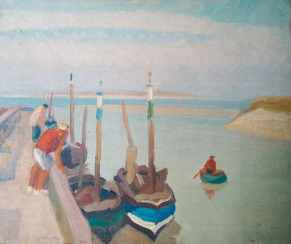 ZINGG Jules-Emile (1882-1942) Fin de journée au port Huile sur toile 54 x 65 cm Provenance:...