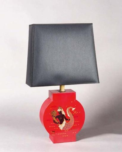 LINSBOTT Jacques, vers 1950 Lampe à poser à décor de sirène et poissons Hauteur:...