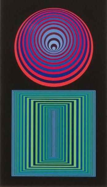 VASARELY Victor (1906-1997) Abstraction géometrique Sérigraphie couleurs, EA, signée...