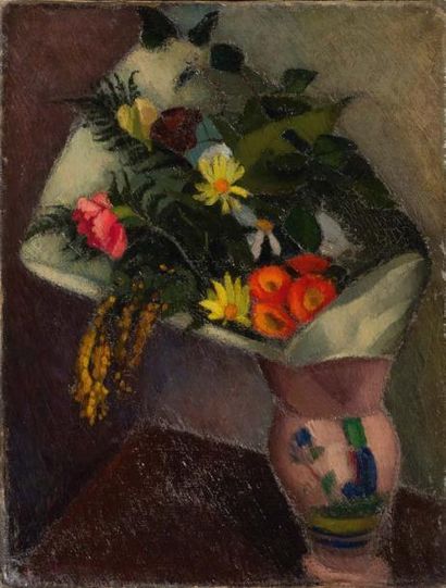 MANDEL Lydia, ECOLE RUSSE (XXe) Composition au bouquet de fleurs, au dos Etude composition...