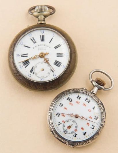 null LOT MONTRE DE POCHE & ROSKOPF (début 20 ème), vers 1900 Lot constitué de 2 montres:...