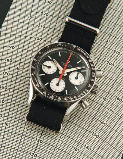 UNIVERSAL GENEVE (Chronographe Compax), vers 1968 Chronographe en acier à fond vissé...