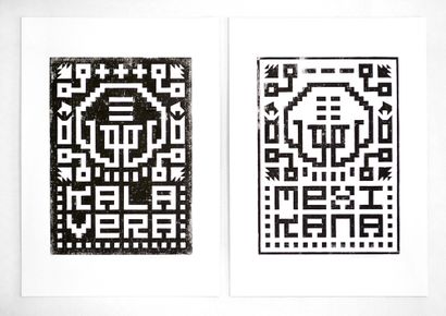 JOSEP ESCARRANT (Xxème) 
Diptych. Black and white linocuts. Each one is signed and...