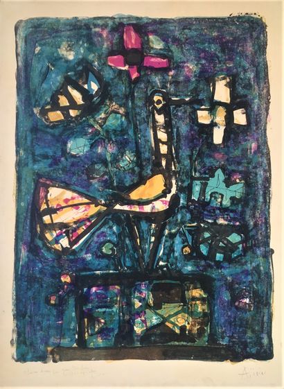 PAUL AIZIPIRI (Français, né en 1919) Coloured lithograph on paper mounted on cardboard....