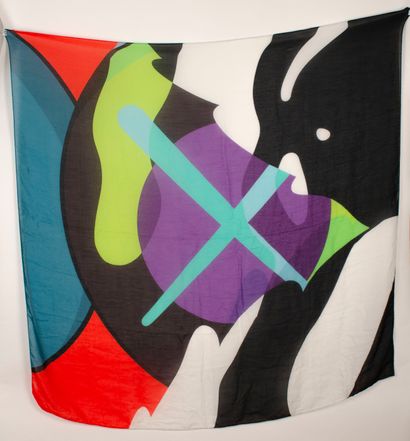 KAWS (Américain, né en 1974) Scarf made of cotton and silk. Edition of 100 copies....