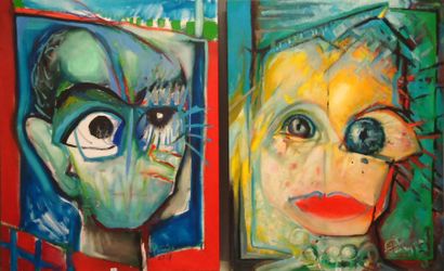 null Ensemble de deux toiles GRAZYNA TARKOWSK portrait de jean-1999 huile sur toile...