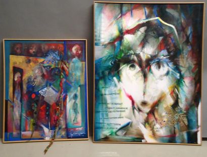 null Ensemble de deux toiles GRAZYNA TARKOWSK lumineuse-2003 technique mixte sur...